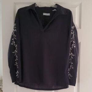 Chic Embroidered Black Blouse